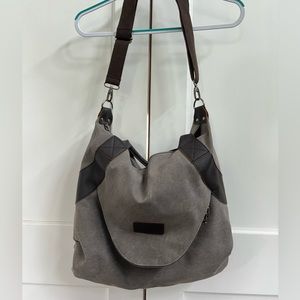 Classic Fashion Purse Crossbody Large Fabric Bag - grey and brown